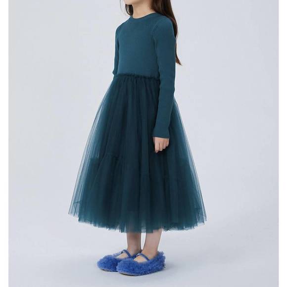 NEW JNBY girl's ribbed sweater and tulle dress in blue - Picture 3 of 4